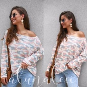 NWOT Boho Pink Camo Print Waffle Knit Top